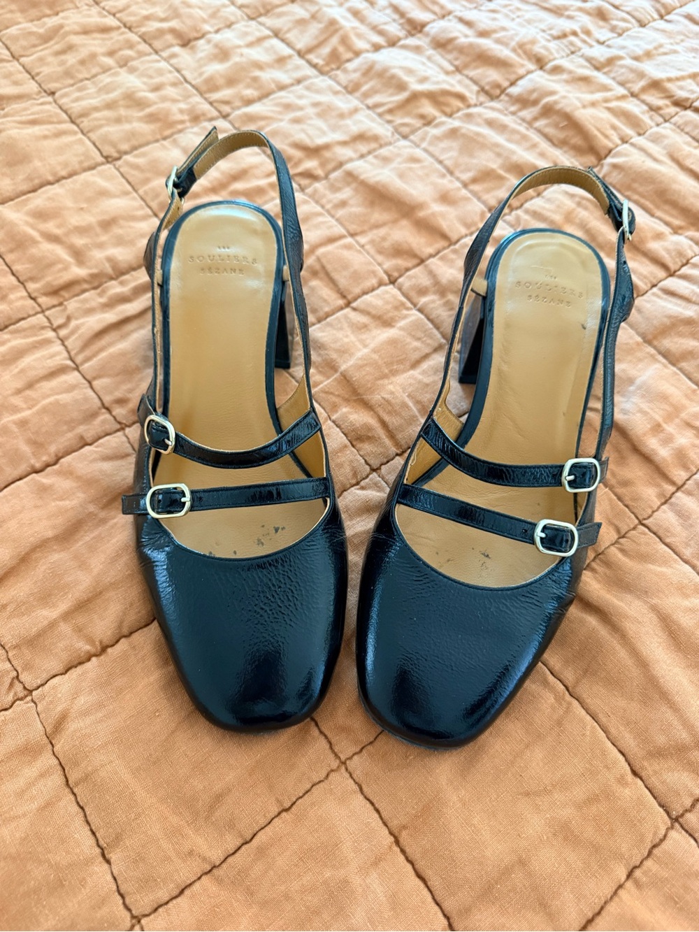 Sézane Paula Babies Black Patent Slingback Mary Jane Heels Size 8 / 39 - Picture 3 of 12